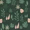 Abstract seamless pattern with tropical leaves. Hand draw texture. Vector template. Royalty Free Stock Photo